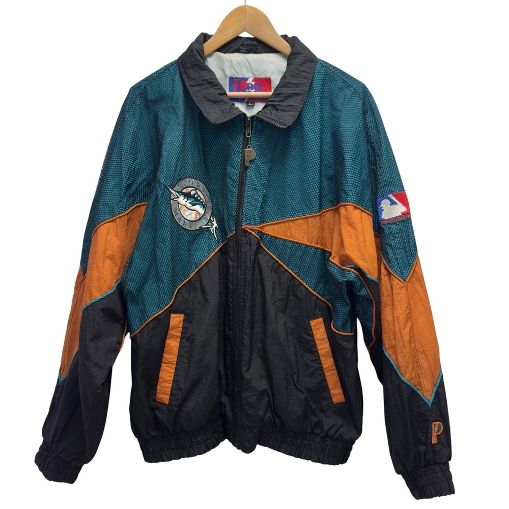 Florida Marlins MLB Vtg 90's Men's Large Full Zip Teal/Orange Windbreaker Jacket
